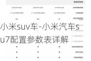 小米suv车-小米汽车su7配置参数表详解