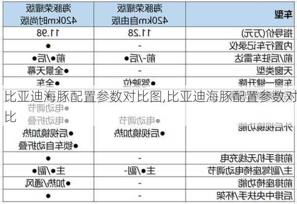 比亚迪海豚配置参数对比图,比亚迪海豚配置参数对比