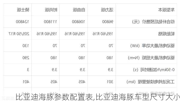 比亚迪海豚参数配置表,比亚迪海豚车型尺寸大小