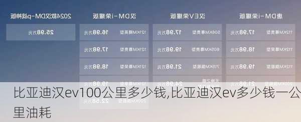 比亚迪汉ev100公里多少钱,比亚迪汉ev多少钱一公里油耗