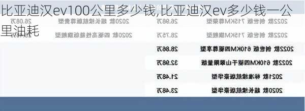 比亚迪汉ev100公里多少钱,比亚迪汉ev多少钱一公里油耗