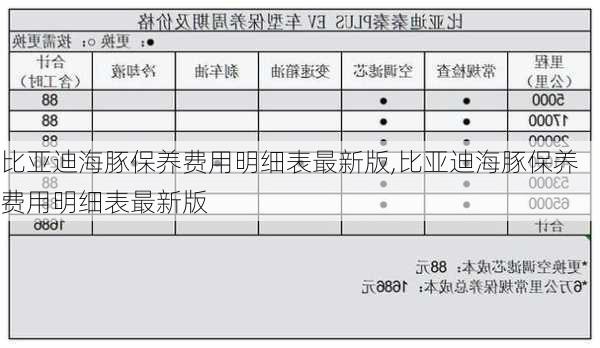 比亚迪海豚保养费用明细表最新版,比亚迪海豚保养费用明细表最新版