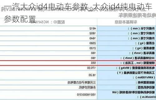 一汽大众id4电动车参数_大众id4纯电动车参数配置