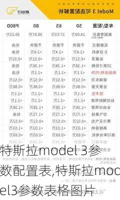 特斯拉model 3参数配置表,特斯拉model3参数表格图片