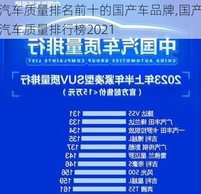 汽车质量排名前十的国产车品牌,国产汽车质量排行榜2021