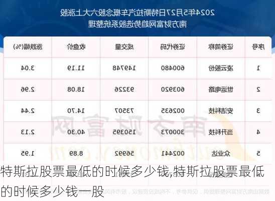 特斯拉股票最低的时候多少钱,特斯拉股票最低的时候多少钱一股