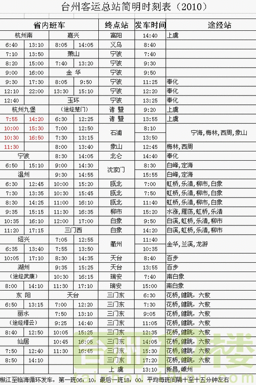 台州汽车客运总站时刻表,台州汽车站时刻表查询