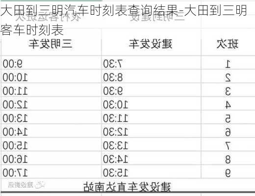 大田到三明汽车时刻表查询结果-大田到三明客车时刻表