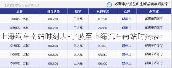 上海汽车南站时刻表-宁波至上海汽车南站时刻表