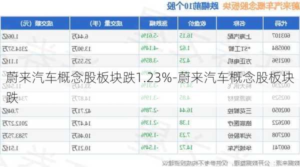 蔚来汽车概念股板块跌1.23%-蔚来汽车概念股板块跌