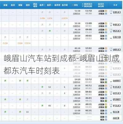 峨眉山汽车站到成都-峨眉山到成都东汽车时刻表