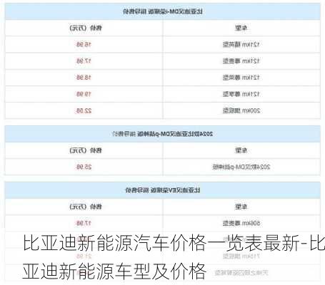 比亚迪新能源汽车价格一览表最新-比亚迪新能源车型及价格