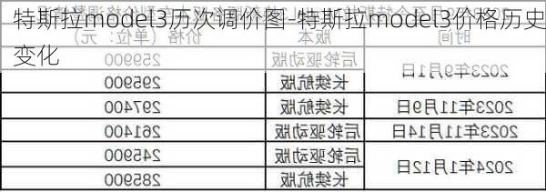 特斯拉model3历次调价图-特斯拉model3价格历史变化