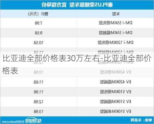 比亚迪全部价格表30万左右-比亚迪全部价格表