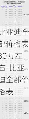 比亚迪全部价格表30万左右-比亚迪全部价格表