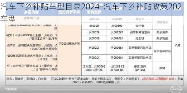 汽车下乡补贴车型目录2024-汽车下乡补贴政策202车型