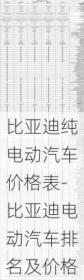 比亚迪纯电动汽车价格表-比亚迪电动汽车排名及价格