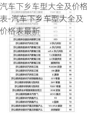 汽车下乡车型大全及价格表-汽车下乡车型大全及价格表最新