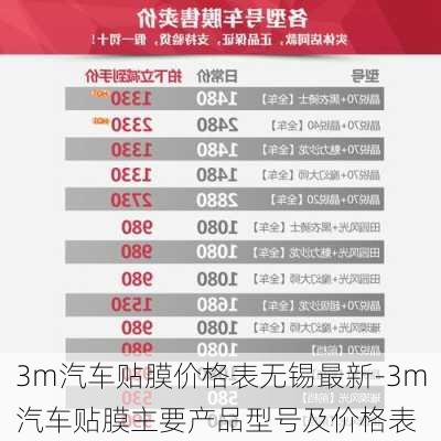 3m汽车贴膜价格表无锡最新-3m汽车贴膜主要产品型号及价格表