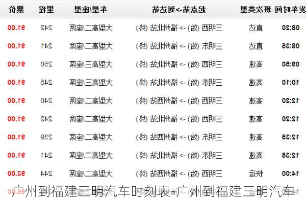 广州到福建三明汽车时刻表-广州到福建三明汽车