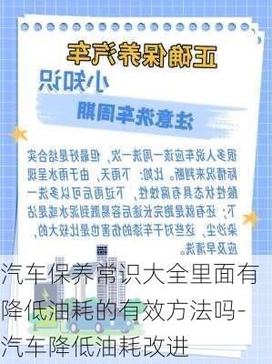 汽车保养常识大全里面有降低油耗的有效方法吗-汽车降低油耗改进