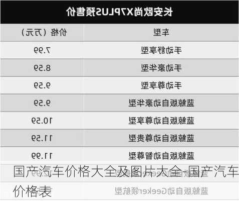 国产汽车价格大全及图片大全-国产汽车价格表