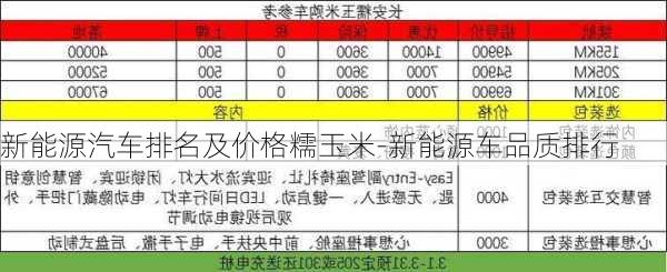 新能源汽车排名及价格糯玉米-新能源车品质排行