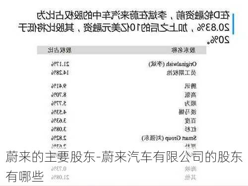 蔚来的主要股东-蔚来汽车有限公司的股东有哪些