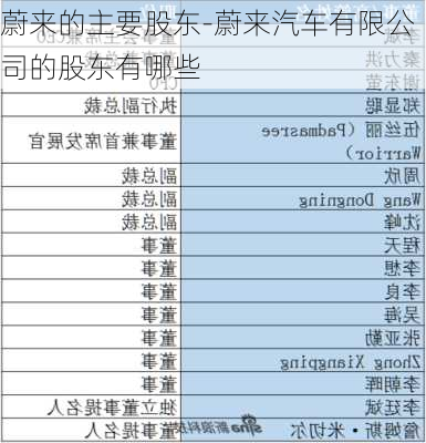 蔚来的主要股东-蔚来汽车有限公司的股东有哪些