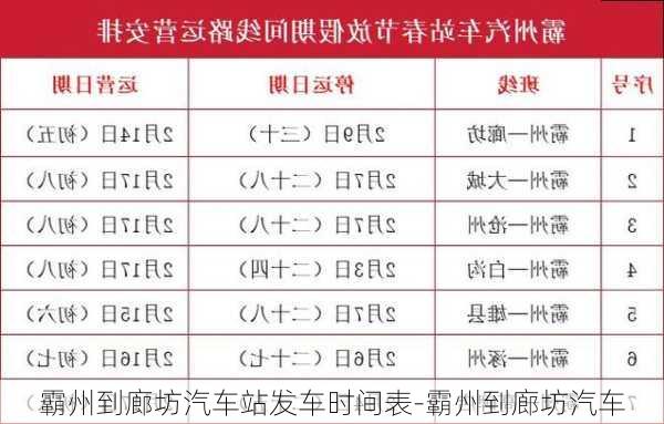 霸州到廊坊汽车站发车时间表-霸州到廊坊汽车